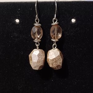 Vintage Silver-Toned Faceted Pink Beaded Dangle Earrings